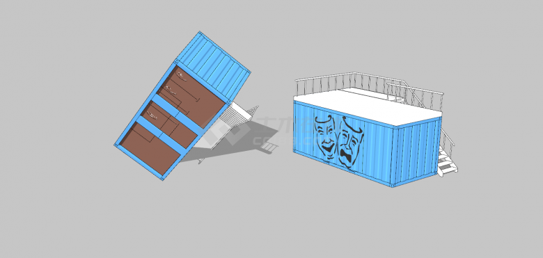 集装箱蓝色外观白色楼梯su模型-图二