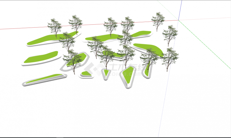 白色花坛简约景观树池su模型 -图二