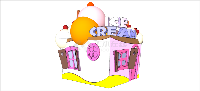 可爱粉红冰淇淋售卖亭su模型-图二