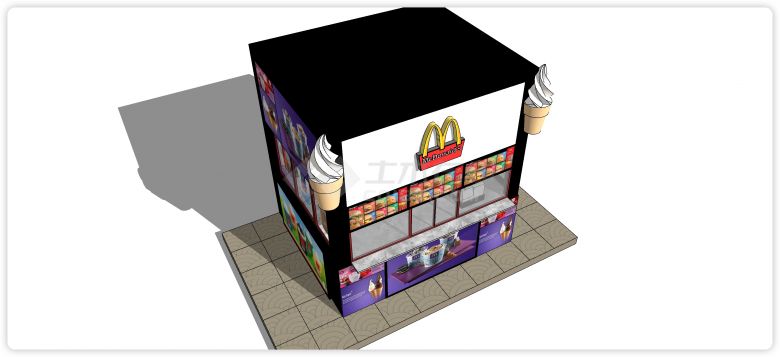 麦当劳甜品站现代售卖亭su模型-图二