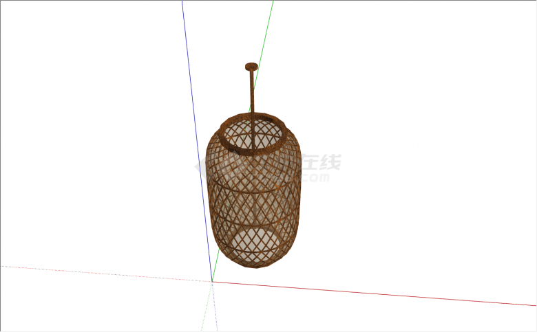 中式圆柱形灯笼造型吊灯su模型-图二
