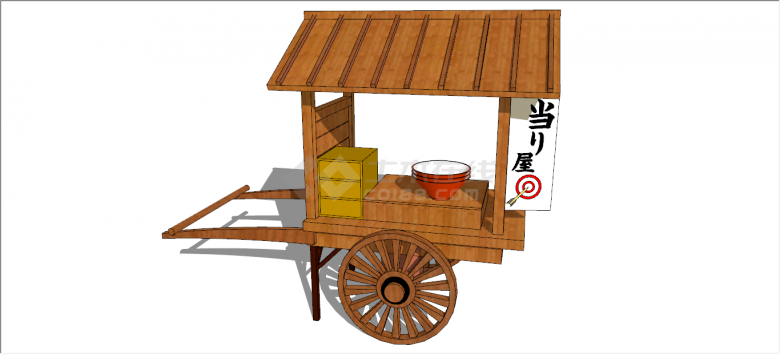 传统双轮木质日式售卖车su模型-图二
