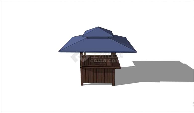 蓝色屋顶小型中式售卖亭su模型-图二