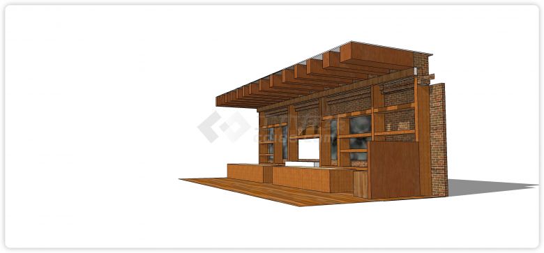 红砖木货架现代售卖亭su模型-图二