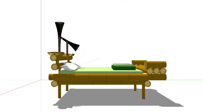 绿色垫子白色枕头竹制品家具床su模型_图1