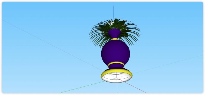 紫色花瓶黄色白色花室内植物su模型_图1