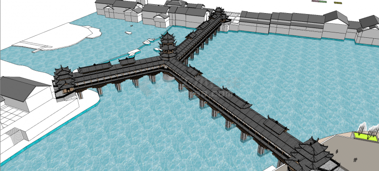 现代土家族风雨廊桥su模型-图二