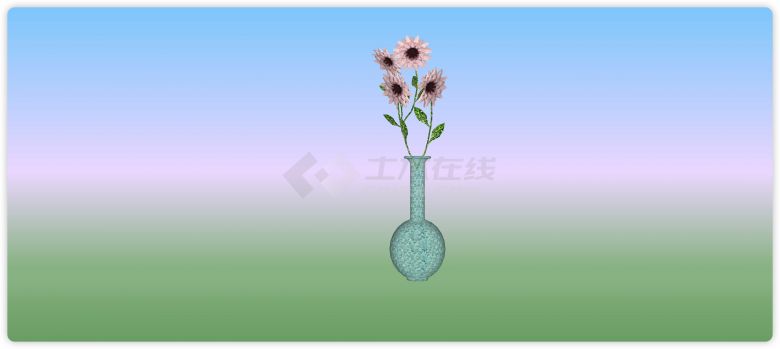 蓝色圆肚花瓶白色小花室内植物su模型-图一