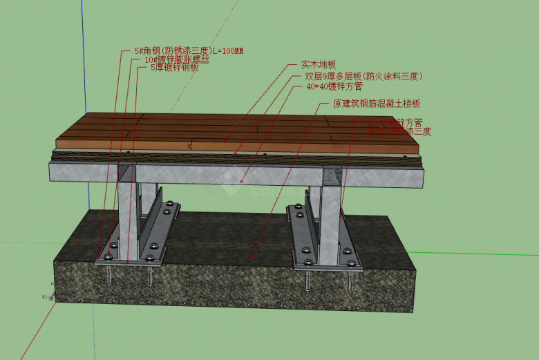 带有防火涂料的木地板su模型-图一