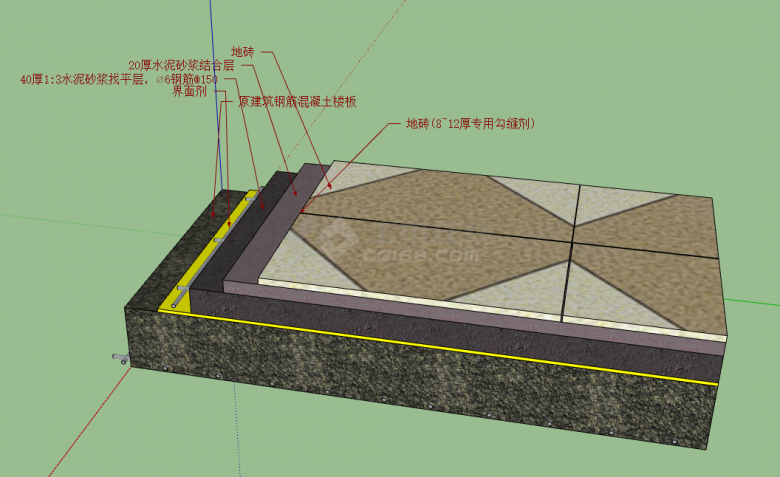 六边形的褐色的地砖su模型-图一