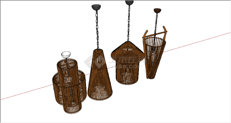新中式木质吊灯组合su模型-图二