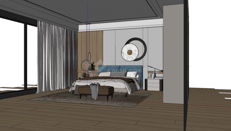 现代风格卧室木地板su模型-图二