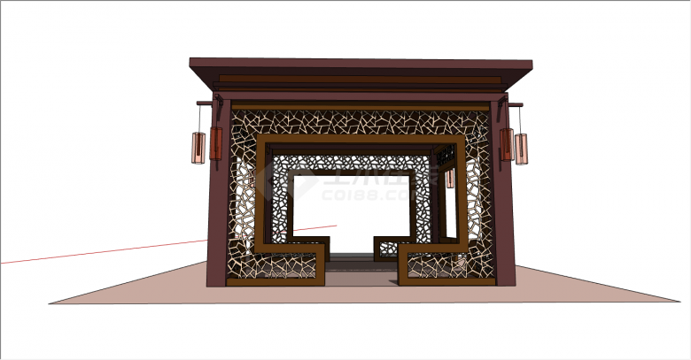 新中式木质亭子景观景墙su模型-图一