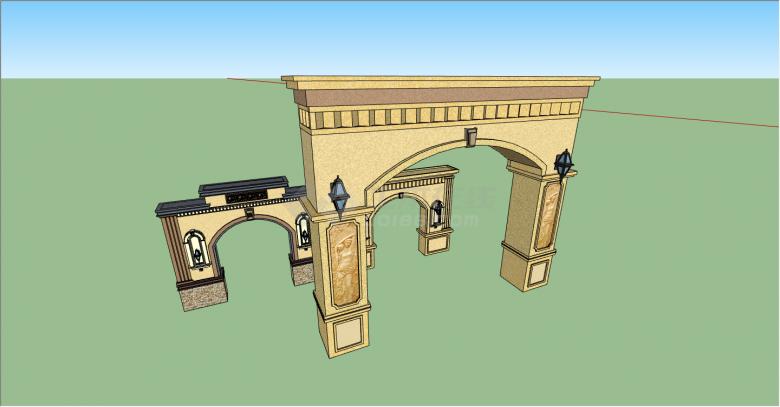 欧式古典豪华拱门景墙su模型-图二