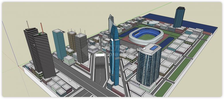 中心足球场城市规划商业综合体建筑SU模型-图二
