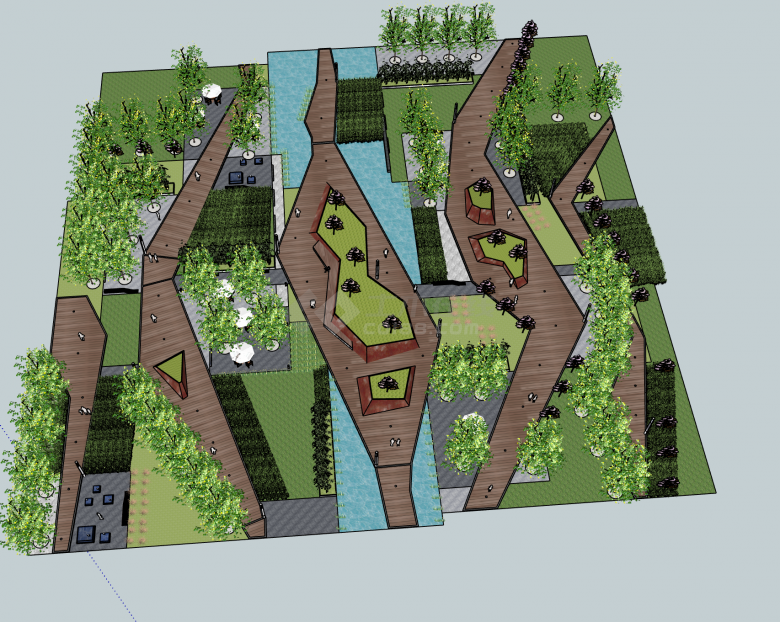  小型现代公园su模型（含树池su模型）-图二