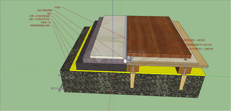 木地板与地砖组合su模型-图一