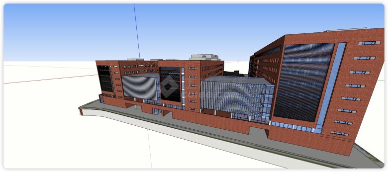 红砖主体玻璃结构图书馆su模型-图二
