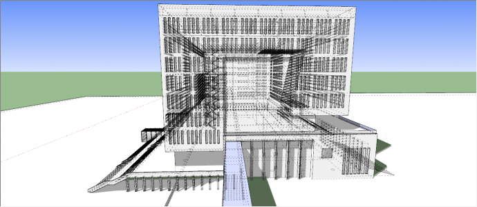 高大方正平顶现代图书馆su模型_图1