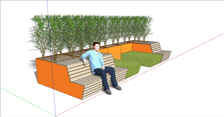 现代橙色木质经典树池坐凳su模型-图二