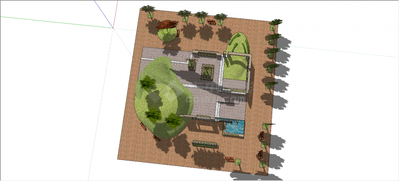 方正砖石现代广场公园su模型-图二