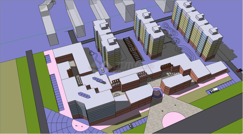 带有多栋住宅跟活动中心的设计图su模型-图一