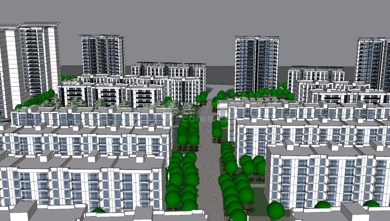 住宅小区外观全景展示su模型-图二