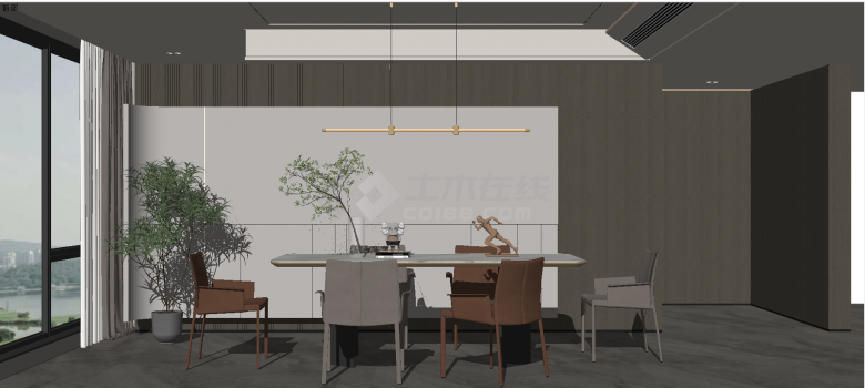 现代欧式风格客厅餐桌及其配套设施一体化设计su模型-图一