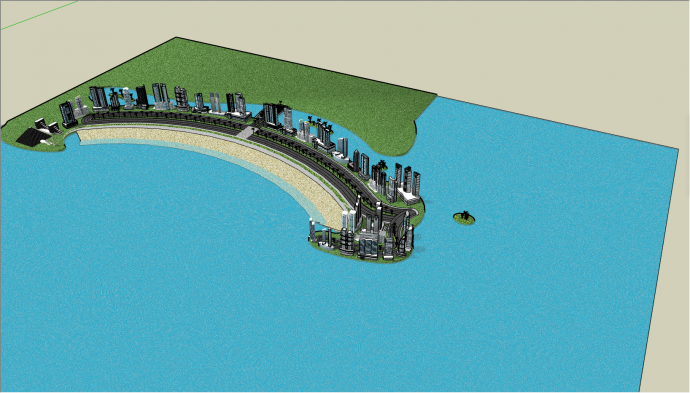 带有沙滩的城市设计SU模型 _图1