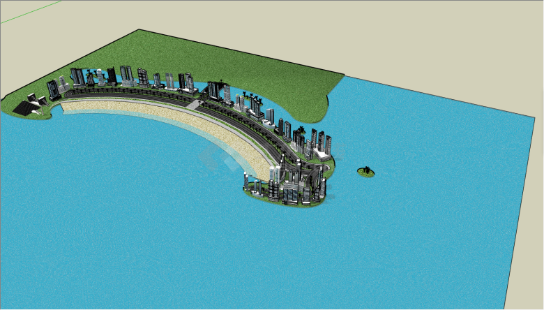 带有沙滩的城市设计SU模型 -图一