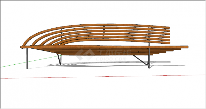 现代原木格栅创意休闲长椅su模型-图二