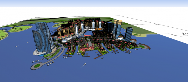 东南亚风格滨水住宅小区su模型-图一