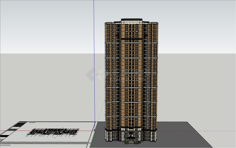 时尚杭州新古典褐石高层住宅su模型-图一