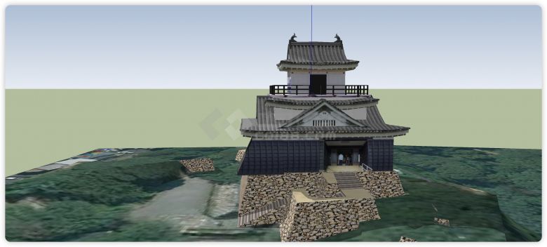 日式双层木结构砖结构组合古建筑su模型-图二