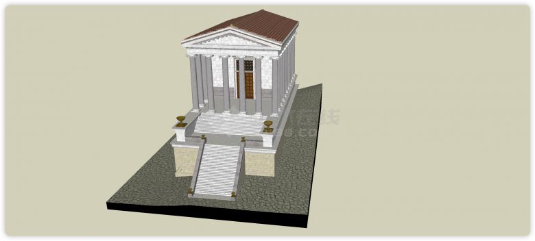 步梯白色主体古罗马建筑su模型-图二