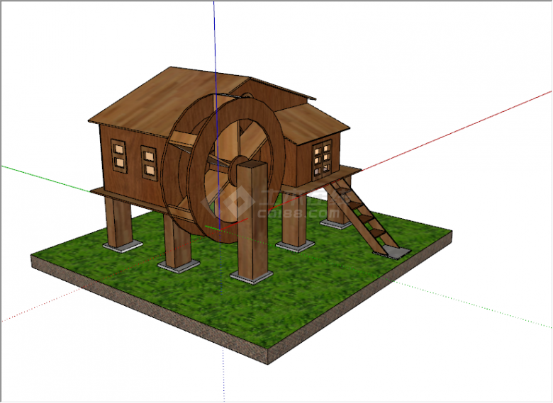 现代简朴木质创意水车屋顶su模型-图二