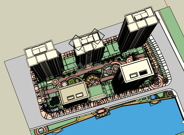 海景式小区楼盘规划SU模型-图二