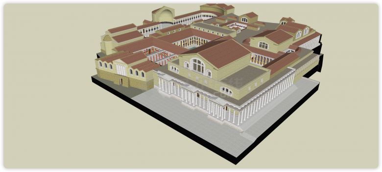 橙色屋顶黄色主体古罗马建筑群su模型-图一