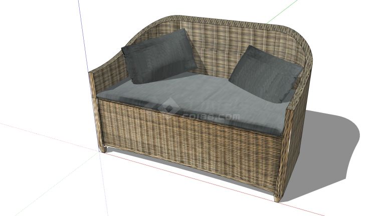 灰色坐垫竹编织2人沙发su模型-图一