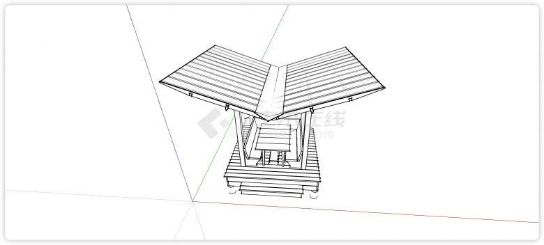 V字造型雨棚卡座木结构亭子su模型-图二