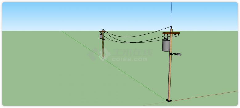 照明乡村路灯电线杆su模型-图二