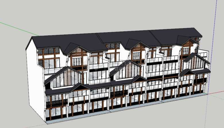 中式农村沿街住房建筑su模型-图二