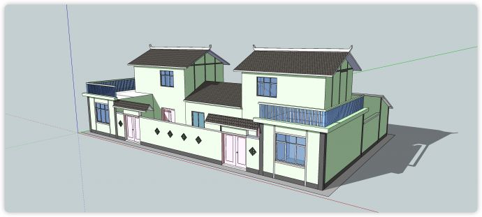 绿色主体新农村建设户型建筑su模型_图1