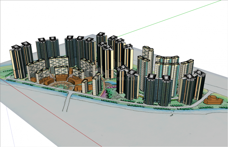 创意现代风格高层住宅小区su模型-图二