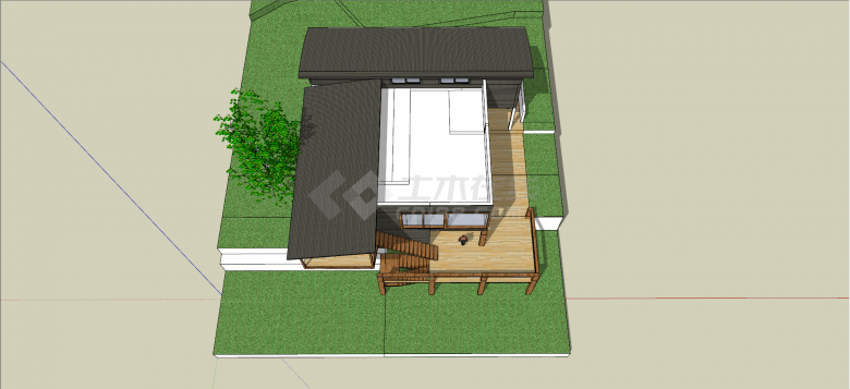 黑白色系木楼梯别墅su模型-图二