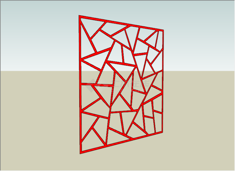 中式元素红色正方形镂空构件su模型-图二