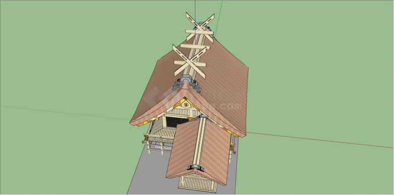 日本木制斜坡顶寺庙su模型-图二