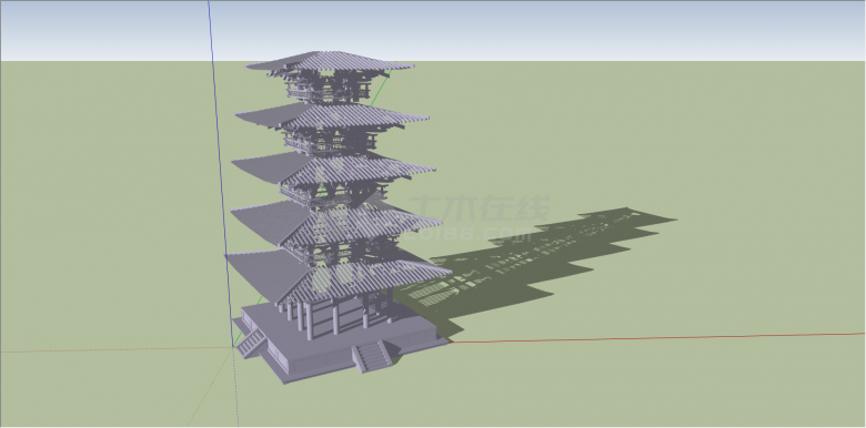 多层四方重檐塔设计su模型-图一