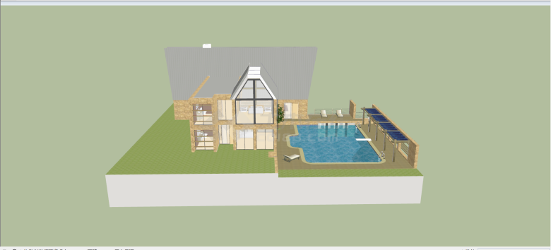 灰色坡顶两层带泳池别墅su模型-图二