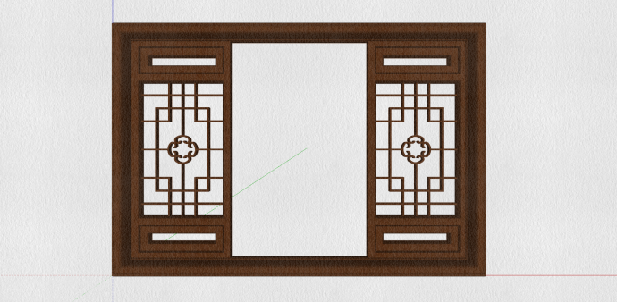 中式花窗矩形棕色外观su模型_图1